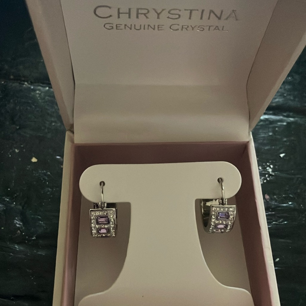 Silver And Purple Crystal Earrings By Chrystina
